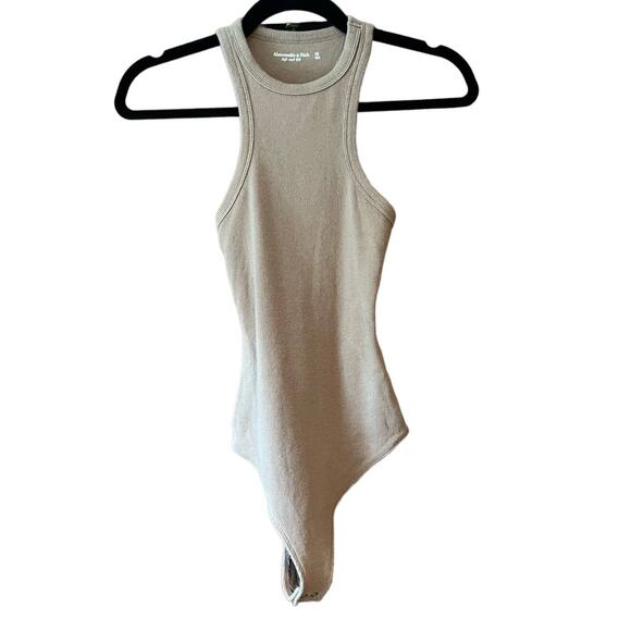 Abercrombie & Fitch Women's Soft Ribbed Bodysuit Racerback Sleeveless Tan SZ XS - Picture 1 of 11